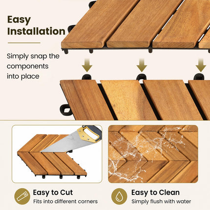 Goplus 30-Pack Acacia Wood Interlocking Deck Tiles (Chevron)