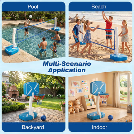 Goplus 2-in-1 Pool Basketball Hoop & Volleyball Net | Swimming Pool Ball Game Set