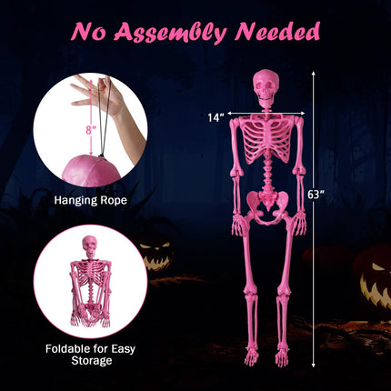 Goplus 5.5 FT Halloween Skeleton Pink Life-Size Poseable Skeleton with Movable Joints