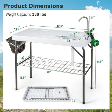 Goplus 42.5'' Folding Fish Cleaning Table with Sink and Spray Nozzle