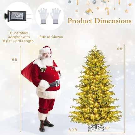 Goplus Pre-Lit Artificial Hinged Full Xmas Tree with PVC & Soft TPE Branch Tips
