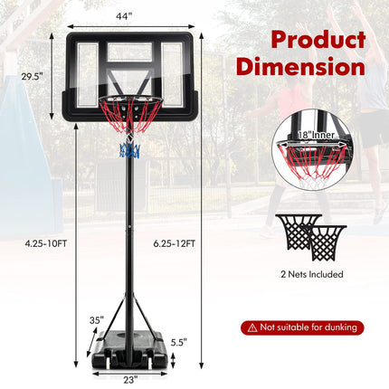 Goplus Portable Basketball Hoop Outdoor, 4.25-10FT 12-Level Height Adjustable Basketball Goal System - GoplusUS