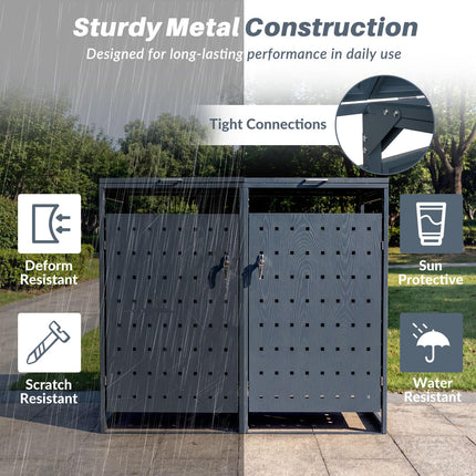 Goplus 44 Cu.Ft Outdoor Trash Can Storage with 2 Lockable Doors Gas Struts & Shock Absorbers