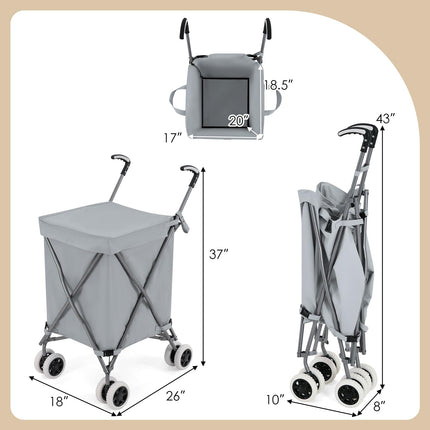 Goplus Folding Shopping Cart with Wheels, Grocery Cart with Removable Oxford Cloth Liner