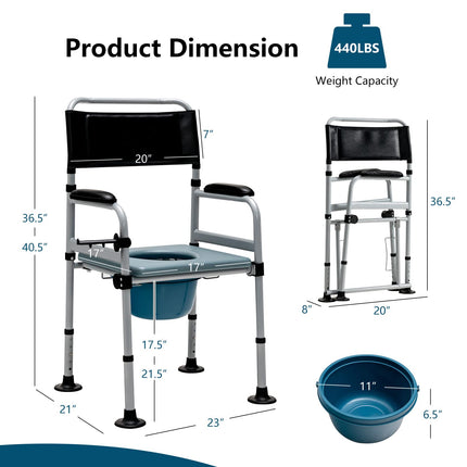 Goplus 4-in-1 Bedside Commode, Folding Toilet Bedside Shower Chair with Detachable Bucket - GoplusUS