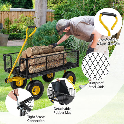 Goplus Utility Garden Wagon, Outdoor Platform Cart w/4 Removable Side Panels, 900 LBS Load Capacity (43” x 21” x 36”)