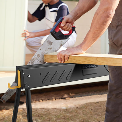 Goplus 2-Pack Folding Saw Horses 2200 LBS Heavy-Duty Metal Saw Horses