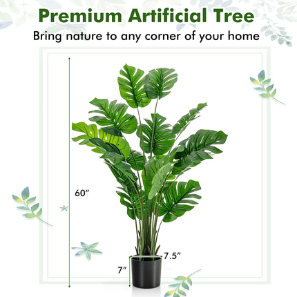Goplus Artificial Monstera Deliciosa Plant, 5ft Tall Fake Tropical Palm Tree w/15 Pcs Different Turtle Leaves - GoplusUS