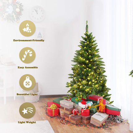 5ft/6ft Prelit Half-Shape Christmas Tree, Premium PVC Needles Artificial Tree - GoplusUS