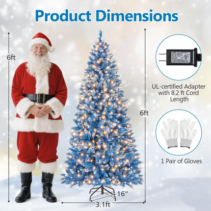 Goplus Blue Pre-Lit Artificial Christmas Tree with Frosted PVC Branch Tips & Warm White LED Lights