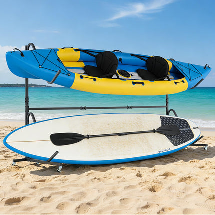 Goplus Freestanding Kayak Storage Rack for 2 Kayaks | SUP & Canoe Holder for Indoor & Outdoor