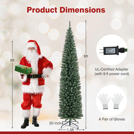 Goplus 5ft Pre-Lit Pencil Christmas Tree, Artificial Slim Xmas Tree with 150 Warm-White LED Lights