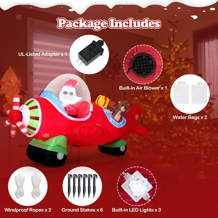 Goplus 7.2 Ft Animated Inflatable Santa on Plane with Spinning Propeller Bright LED Lights