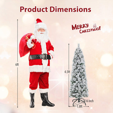 Goplus 4.5ft / 6ft / 7ft Pre-Lit Snow Flocked Pencil Christmas Tree for Home Office Holiday Decor