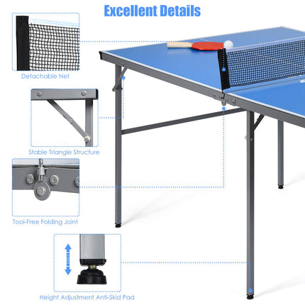 Portable Table Tennis Table, 100% Preassembled, Folding Ping Pong Table Game Set with Net