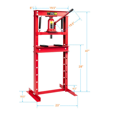Goplus 12 Ton Hydraulic Shop Floor Press with Steel Plates Adjustable Working Table