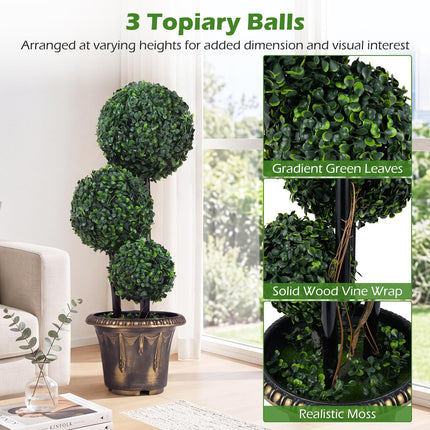 Goplus Artificial Boxwood Topiary Tree Sun-Protective Triple Ball Fake Plants Shrubs