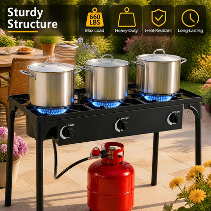 Goplus Outdoor 240,000 BTU High Pressure Three Burner Gas Stove