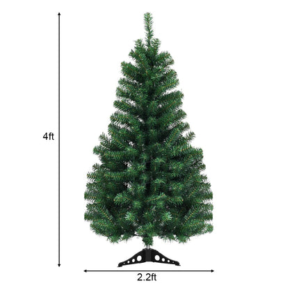 4ft Pre-Lit Christmas Tree, Artificial PVC Xmas Tree with 100 Warm White LED Lights and Stable Triangular Stand - GoplusUS