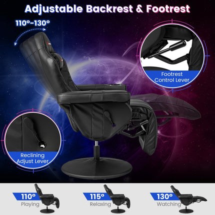 Height Adjustable Massage Video Game Chair with Retractable Footrest - Goplus