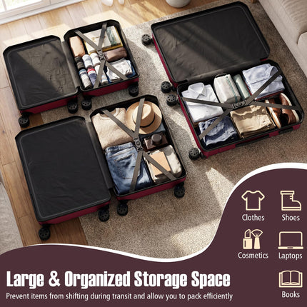 Goplus 3 Piece Cross Stripe Luggage Set with 360° Spinner Wheels & Telescope Handles