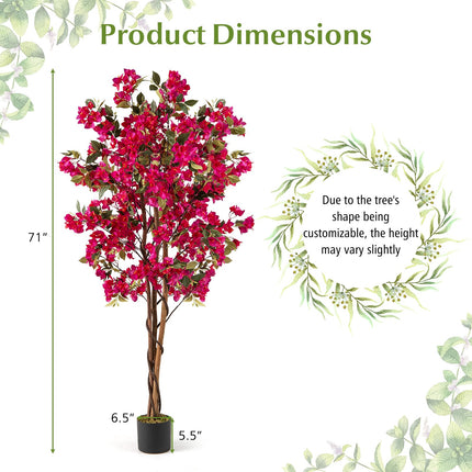 Goplus 6 FT Artificial Bougainvillea Tree w/910 Flowers | 105 Leaves | Real Wood Trunk