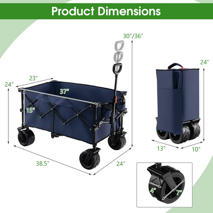 Goplus Collapsible Wagon Cart, Foldable Heavy Duty Utility Wagon with Adjustable Handle - GoplusUS