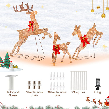 Goplus 3 Pieces Light up Christmas Reindeers with 255 Cold White Lights