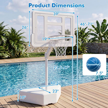 Goplus Pool Basketball Hoop w/Adjustable Height & 39IN Shatterproof Backboard