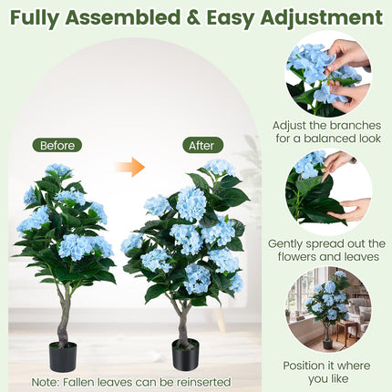 Goplus 2 Pack Artificial Hydrangea Tree w/11 White Flowers & Realistic Trunk in Plastic Nursery Pot