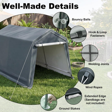 Goplus Outdoor Storage Shed | Patio Garage Carport w/ Roll-Up Zipper Door
