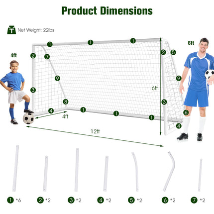 Goplus Soccer Goal, 6FT x 4FT/12FT x 6FT Soccer Net with Strong UPVC Frame, Quick Set-up, High-Strength Netting - GoplusUS