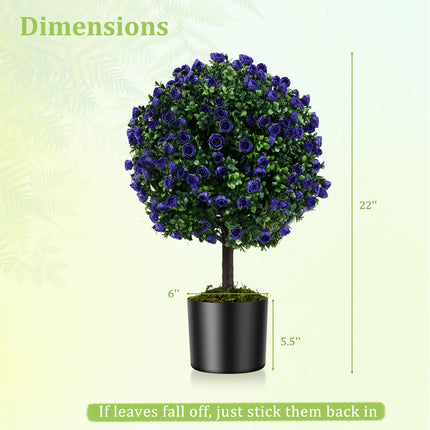 Goplus 22inch Artificial Purple Rose Topiary Ball Tree Fake Evergreen Boxwood Topiary