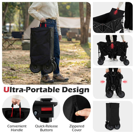 Goplus 38" Collapsible Wagon Cart with All-Terrain Wheels & 2 Cup Holders