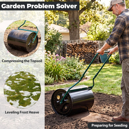 Goplus Lawn Roller 16 Gallon Water/Sand Filled Garden Drum Roller(16 by 20-Inch)