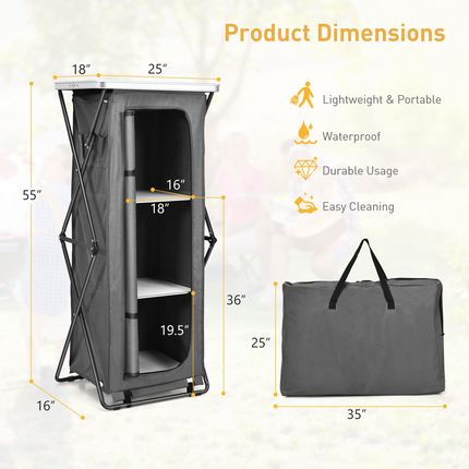 Goplus Folding Camping Storage Cabinet, Pop Up Outdoor Camping Kitchen Station with Large 3-Tier Storage Organizer - GoplusUS