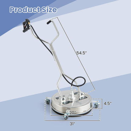 Goplus 20" Pressure Washer Surface Cleaner with 4 Wheels, Dual Handle, Stainless Steel Housing