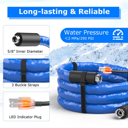 Goplus 15FT Heated Water Hose for RV, Heated Drinking Water Hose in Temperature Down to -45℉ with 3/4” GHT Adapter