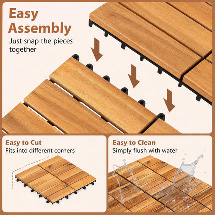 Goplus 27/54-Pack Acacia Wood Interlocking Deck Tiles (Grid) | Tool-Free Assembly