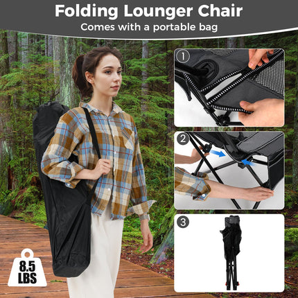 Goplu Camping Lounge Chair w/4-position Backrest Carrying Bag Removable Pillow