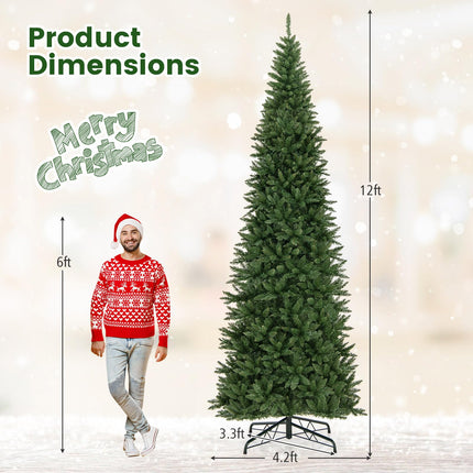 Goplus 12ft Pre-Lit Artificial Christmas Tree with 360° Quick Power Connector & LED Lights