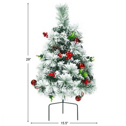 Goplus 2FT Pathway Christmas Trees Set of 2, Pre-Lit Snow Flocked Xmas Trees with 30 Warm White LED Lights - GoplusUS