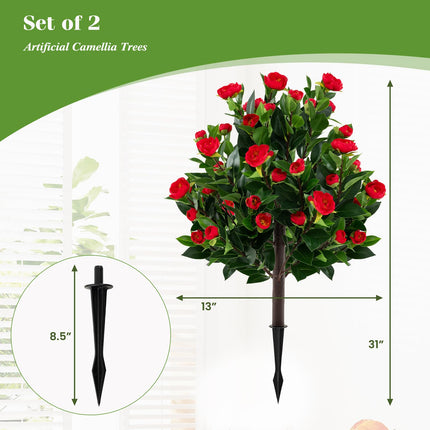 Goplus 31 Inches Artificial Camellia Tree Set Faux Silk Flora Topiary Plants
