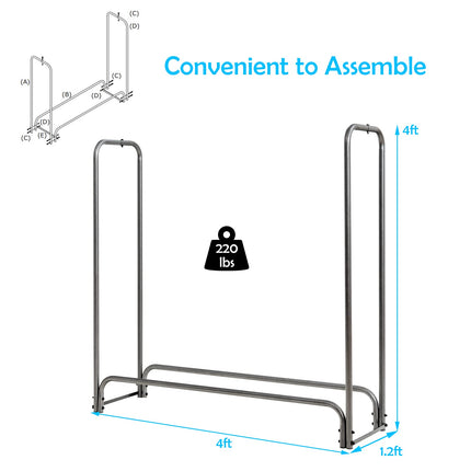 Goplus 4FT Firewood Rack Outdoor with Cover, Heavy Duty Firewood Log Holder - GoplusUS