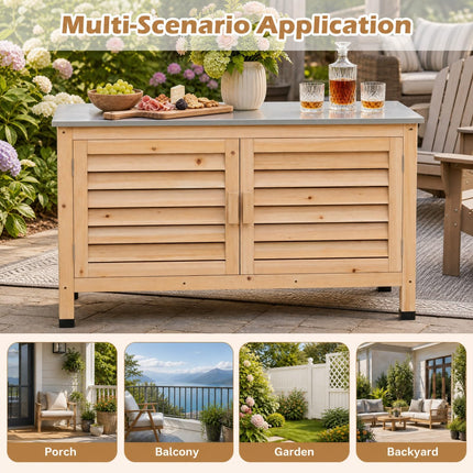 Goplus Patio Storage Cabinet | Fir Wood Sideboard with Stainless Steel Countertop