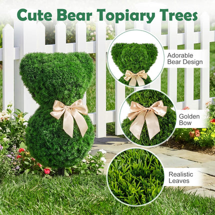 Goplus 2 Pcs Teddy Bear Topiary Trees 16.5”Sun-Resistant Faux Boxwood Plants