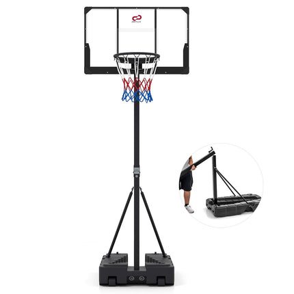 Goplus Foldable Basketball Hoop, 10 FT Stepless Adjustable Basketball Goal System w/Fillable Base