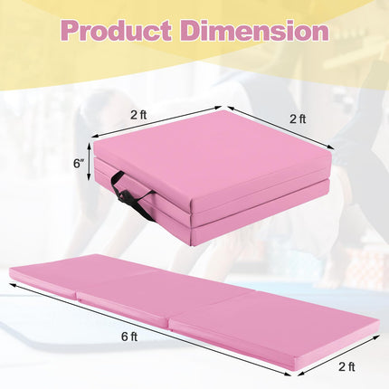 Goplus Folding Gymnastics Mat, 6?ˉ x 2?ˉ x 2?ˉ?ˉ Thick Tri-Fold Exercise Tumbling Mat w/Carrying Handles