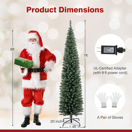 Goplus 5ft Pre-Lit Pencil Christmas Tree, Artificial Slim Xmas Tree with 150 Warm-White LED Lights
