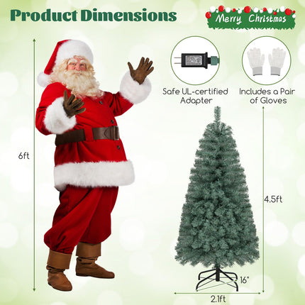 Goplus 4.5ft Pre-Lit Blue Slim Pencil Christmas Tree, with 100 Warm White & Multicolored LED Lights, 9 Modes, 256 Branch Tips